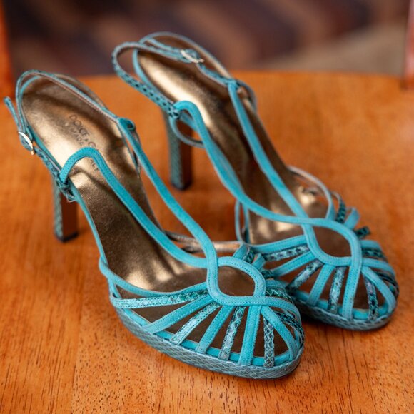 Dolce & Gabbana Turquoise Snake Strappy Heels – Italian Luxury, Size 38.5 - Picture 4 of 14